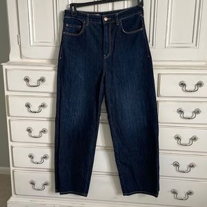 High waist, wide, leg, jeans. Cute detail on back